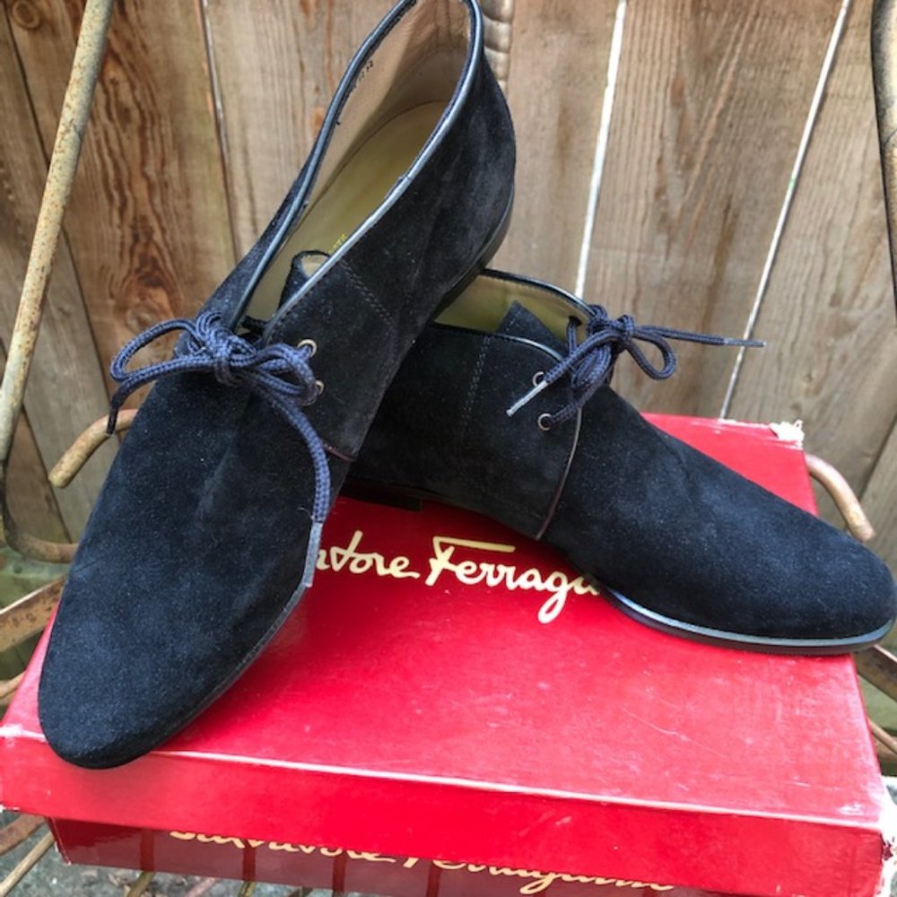 Salvatore Ferragamo‎ Tommaso Black Suede Lace Up Booties 7AAAA - NIB